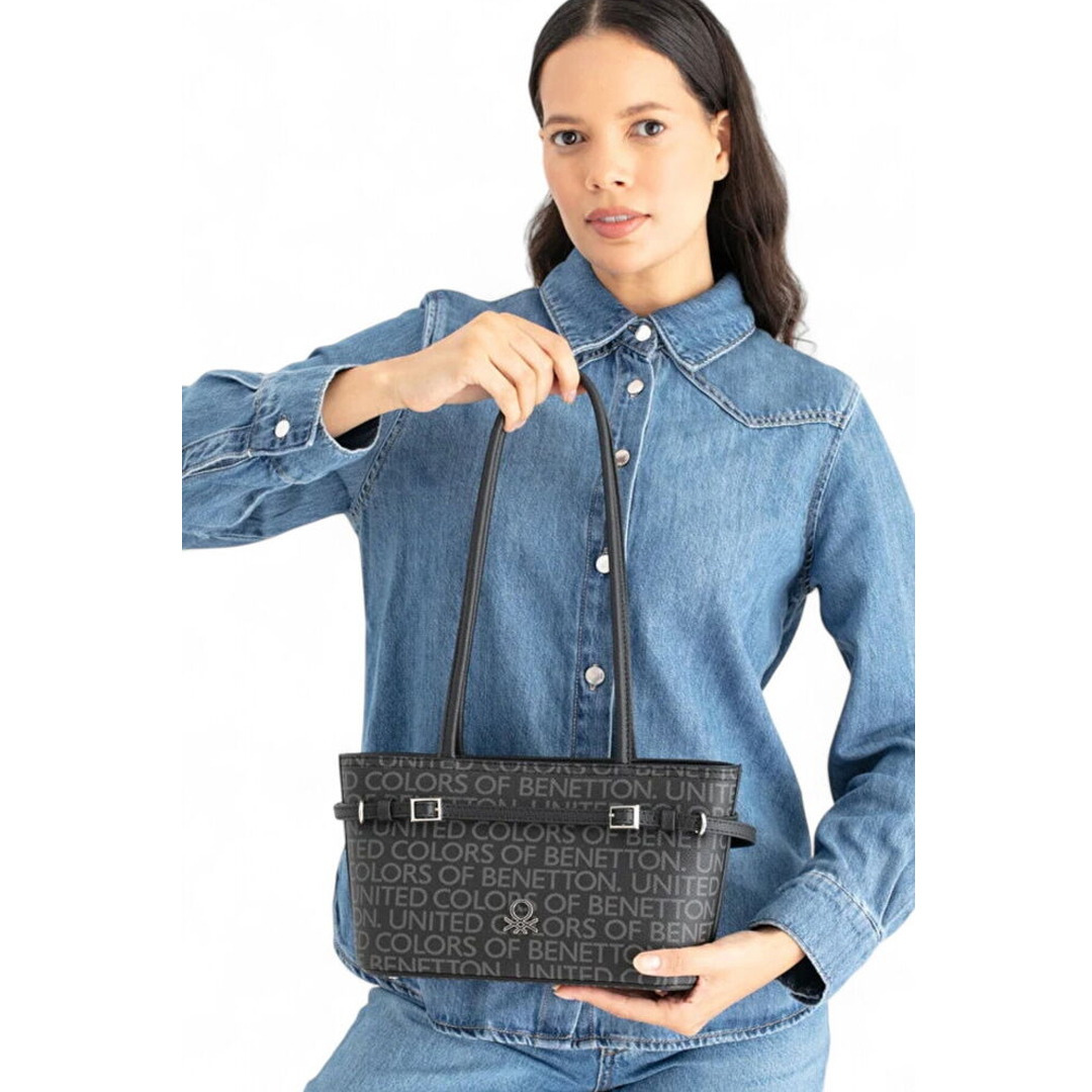 Benetton Monogram Bayan Omuz Çantası Bnt 1663 Siyah