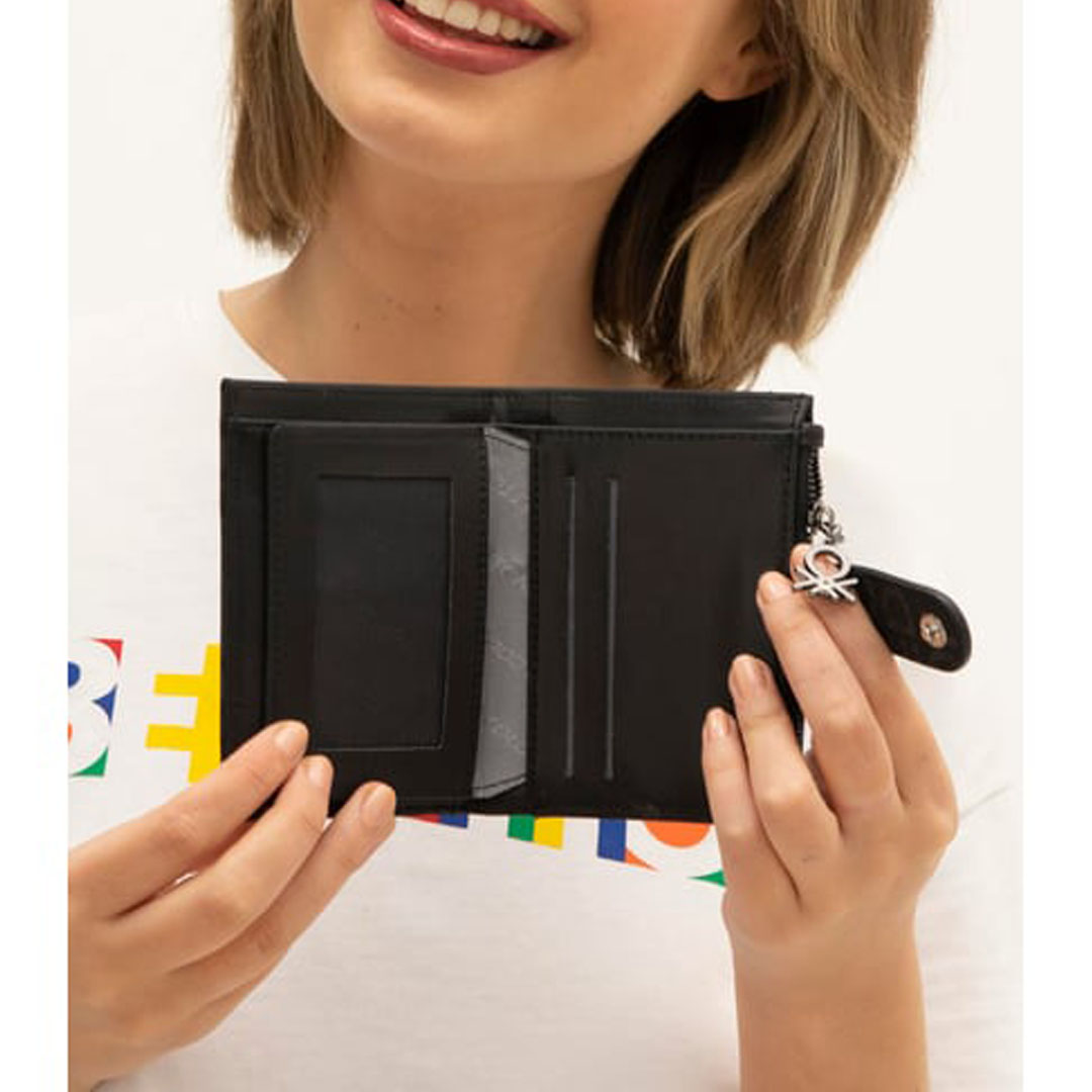 Benetton Siyah Monogram Eskitme Kadın Kartlık Cüzdan BNT 1310