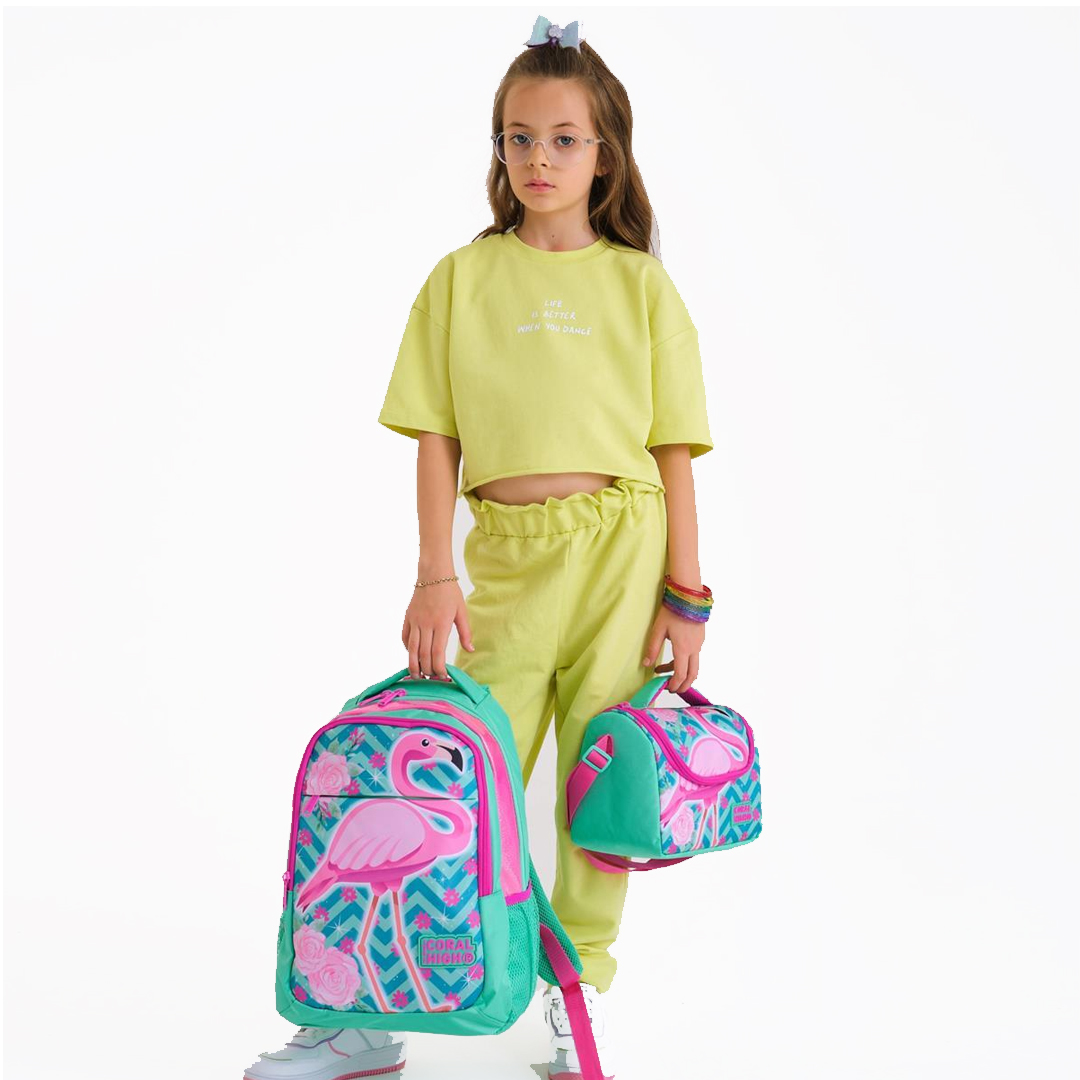 Coral High Kids Flamingo Desenli Üç Bölmeli Okul Sırt Çantası 14382 + Beslenme Coral High Kids Flamingo Desenli Üç Bölmeli Okul Sırt Çantası 14382 + Beslenme