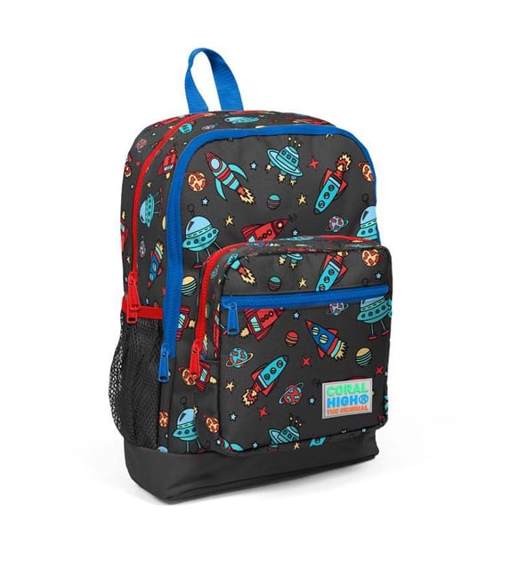 Coral High Kids Gri Kırmızı Uzay Desenli Dört Bölmeli Okul Sırt Çantası 23469