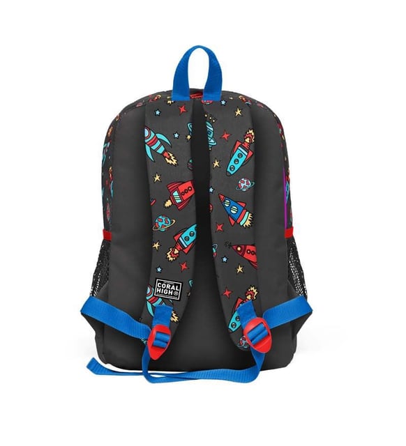 Coral High Kids Gri Kırmızı Uzay Desenli Dört Bölmeli Okul Sırt Çantası 23469