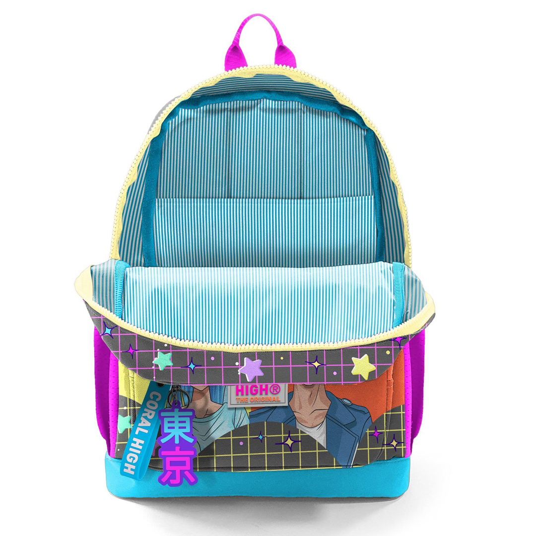 Coral High Kids Gri Mavi Pembe Desenli Dört Bölmeli Okul Sırt Çantası 23737