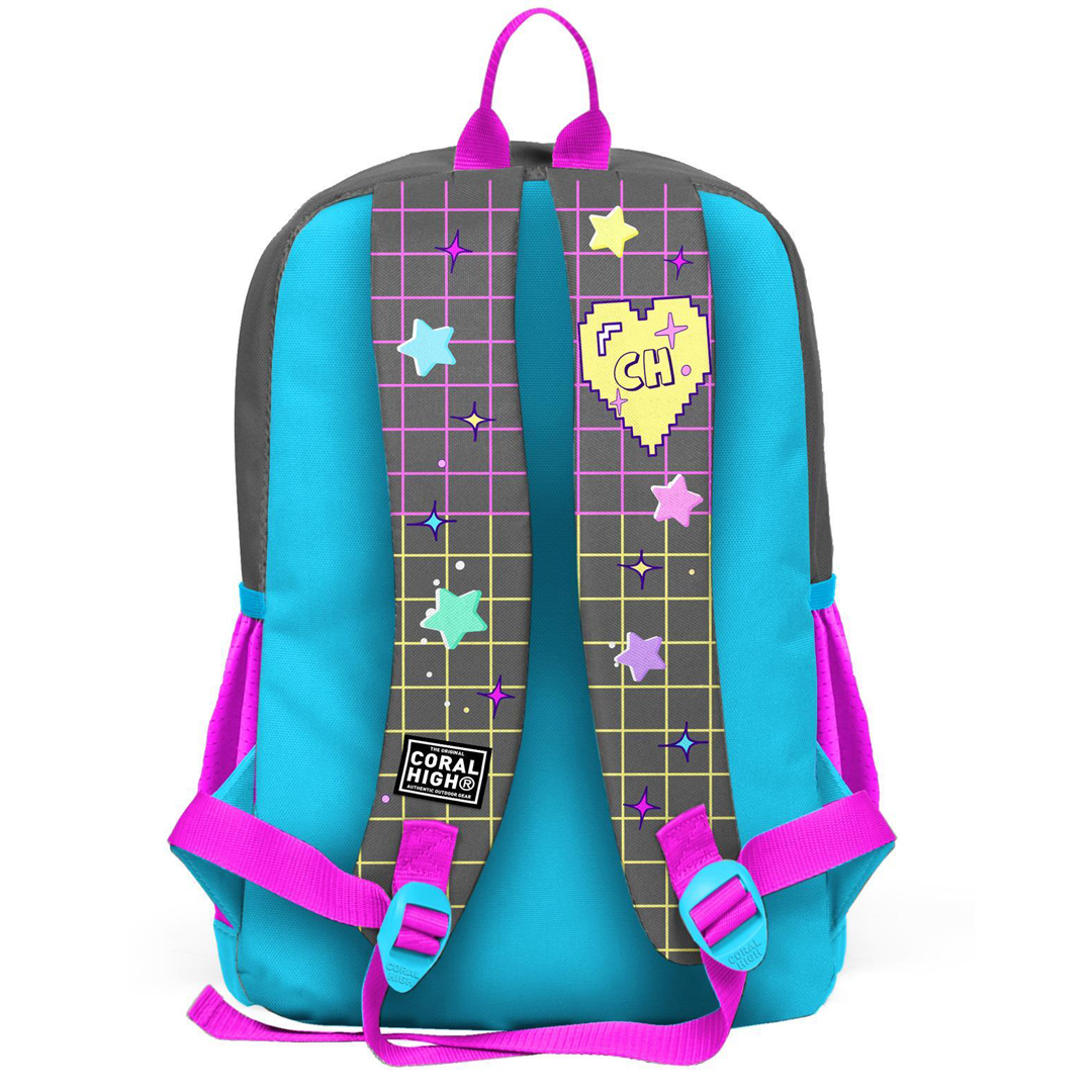 Coral High Kids Gri Mavi Pembe Desenli Dört Bölmeli Okul Sırt Çantası 23737