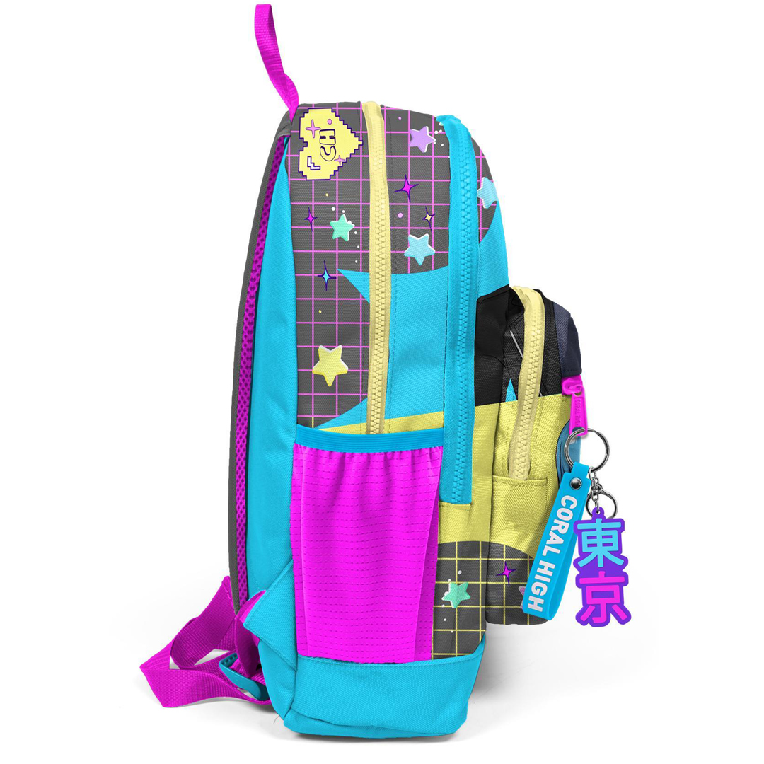 Coral High Kids Gri Mavi Pembe Desenli Dört Bölmeli Okul Sırt Çantası 23737