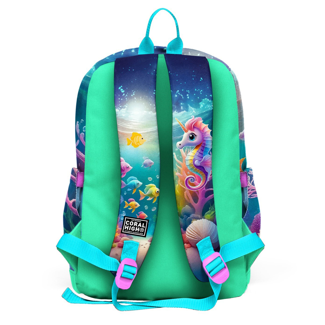 Coral High Kids Mavi Su Yeşili Denizatı Desenli 3’lü Okul Çanta Seti 23772