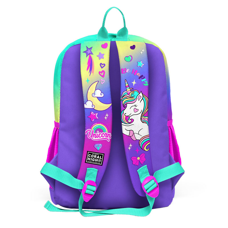 Coral High Kids Su Yeşili Unicorn Desenli Dört Bölmeli Okul Sırt Çantası 23729