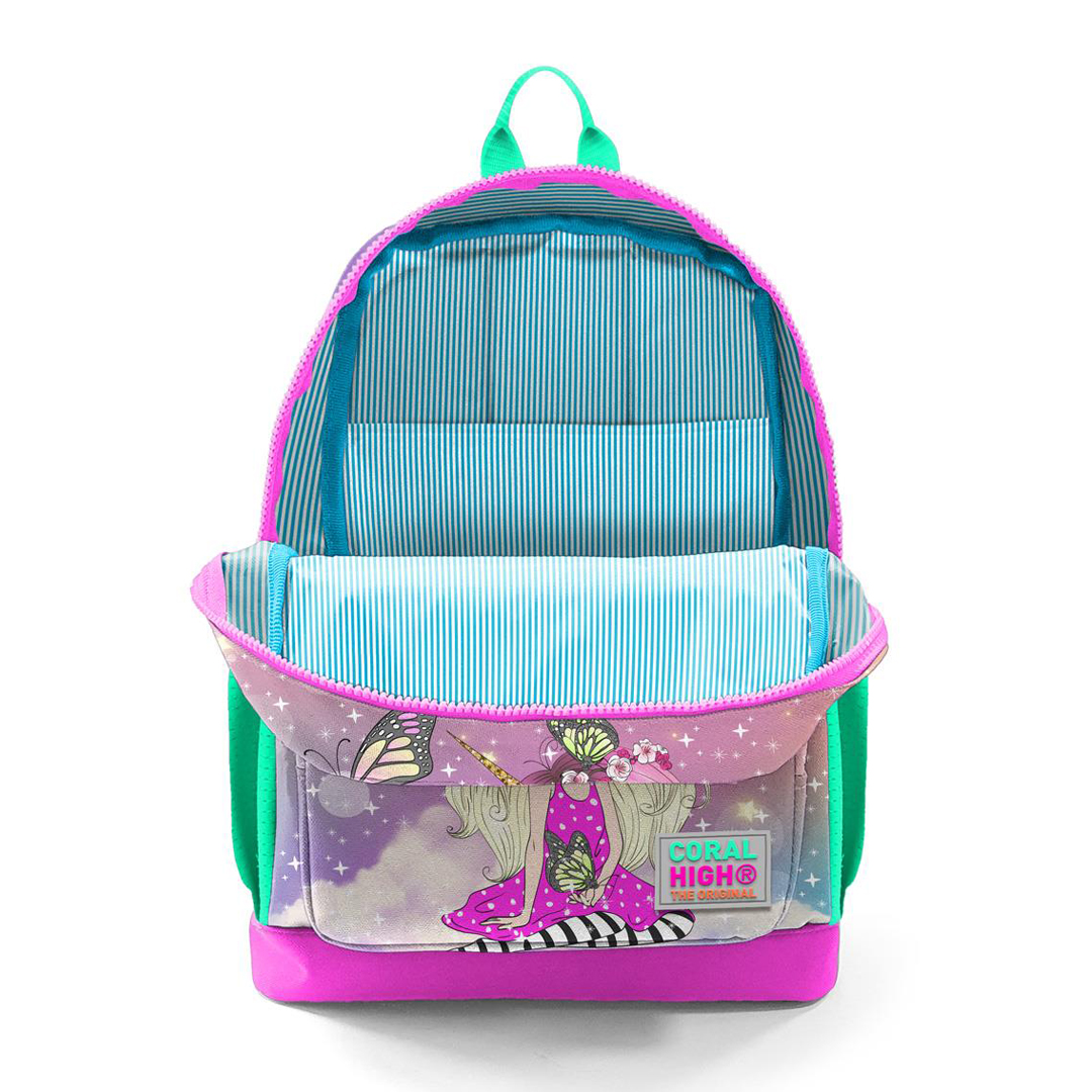 Coral High Kids Unicornlu Kız Desenli Dört Bölmeli Okul Sırt Çantası 23733