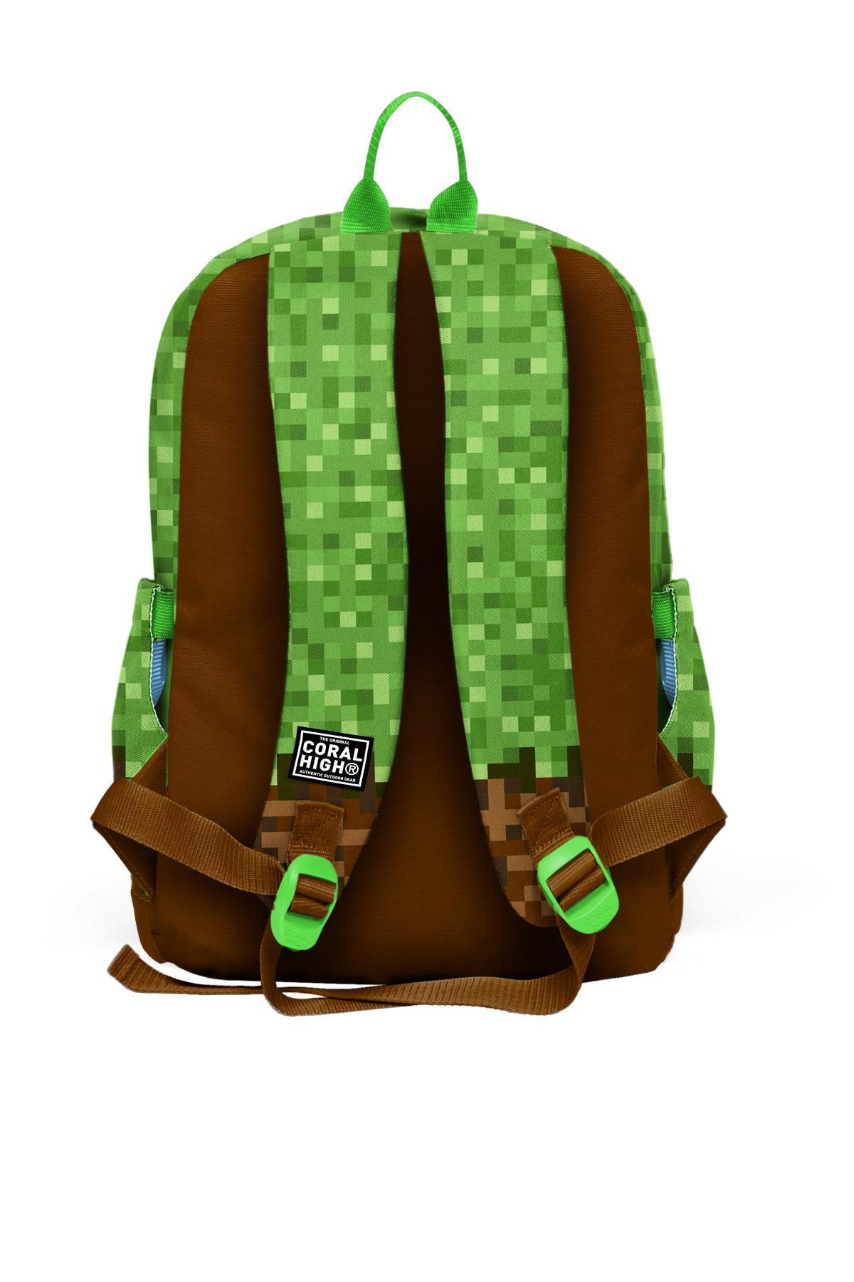 Coral High Kids Yeşil Kahverengi High Craft Desenli 3’lü Okul Çanta Seti