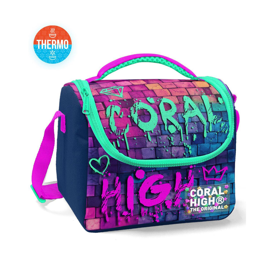Coral High Pembe Lacivert Grafiti Yazılı 3’lü Okul Çanta