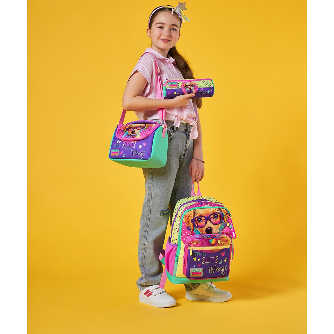 Coral High Sarı Pembe Sevimli Köpek Desenli 3’lü Okul Çanta Seti 23752
