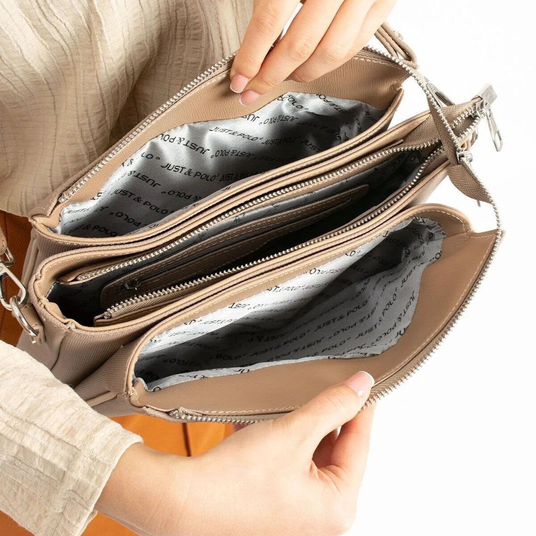 Just Polo Kadın Üç Bölmeli Lakoste Kumaş Çapraz ve Omuz Çantası Kum Just Polo Kadın Üç Bölmeli Lakoste Kumaş Çapraz ve Omuz Çantası Kum