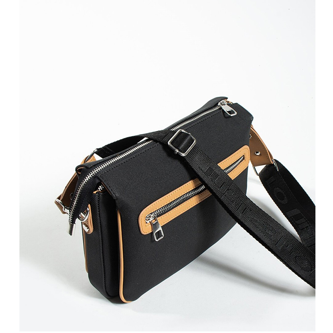 Just Polo Kadın Üç Bölmeli Lakoste Kumaş Çapraz ve Omuz Çantası Siyah-Taba