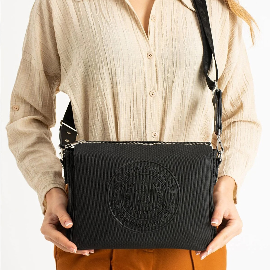 Just Polo Kadın Üç Bölmeli Lakoste Kumaş Çapraz ve Omuz Çantası Siyah Just Polo Kadın Üç Bölmeli Lakoste Kumaş Çapraz ve Omuz Çantası Siyah