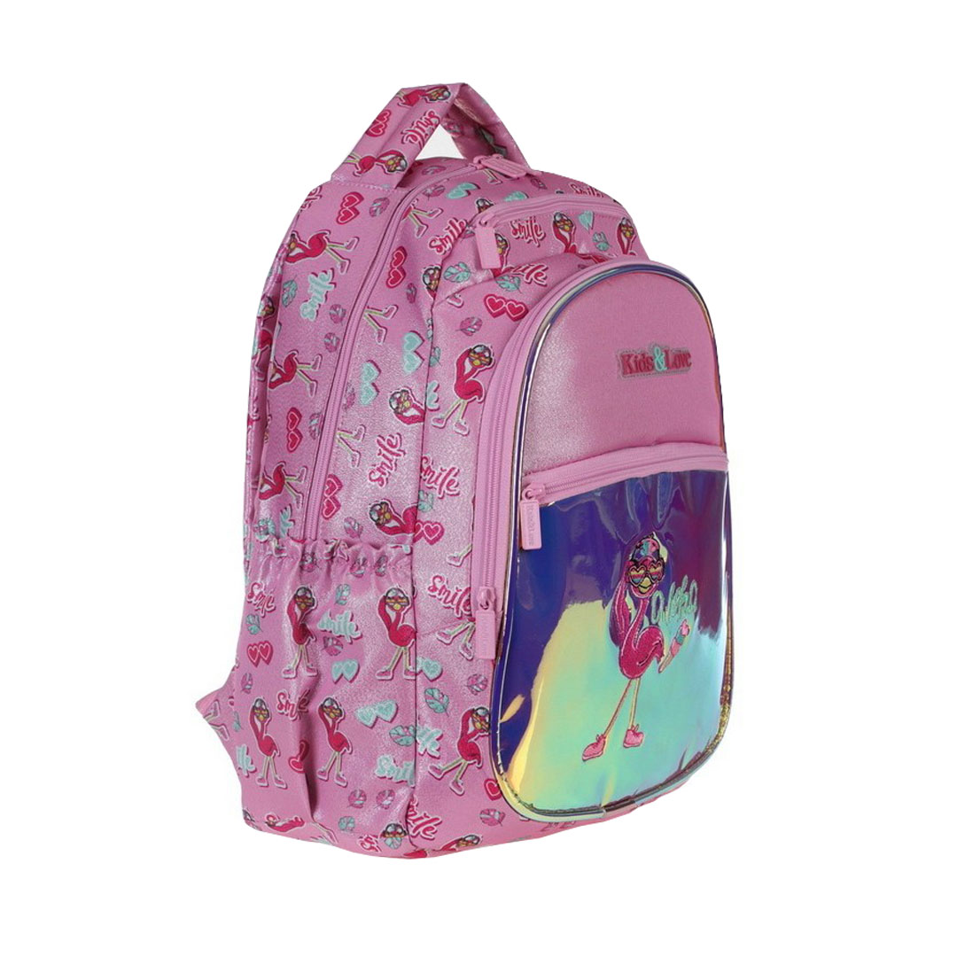 Kaukko Kids Love Flamingo Okul Çantası Aynalı Simli L5066 Kaukko Kids Love Flamingo Okul Çantası Aynalı Simli L5066