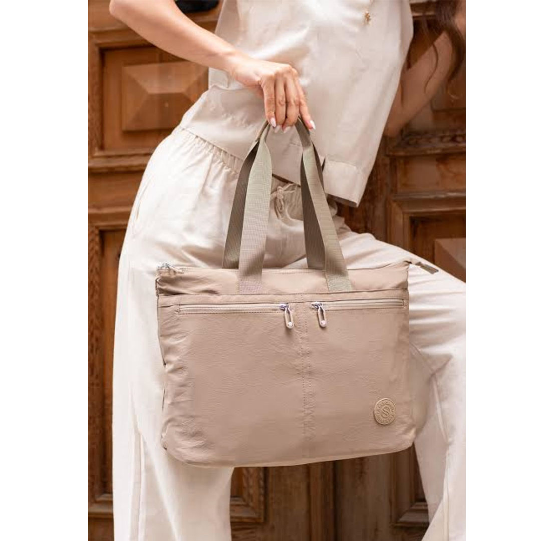 Kullanışlı Suya Dayanıklı Paraşüt Kumaş El Ve Omuz Çantası Bej