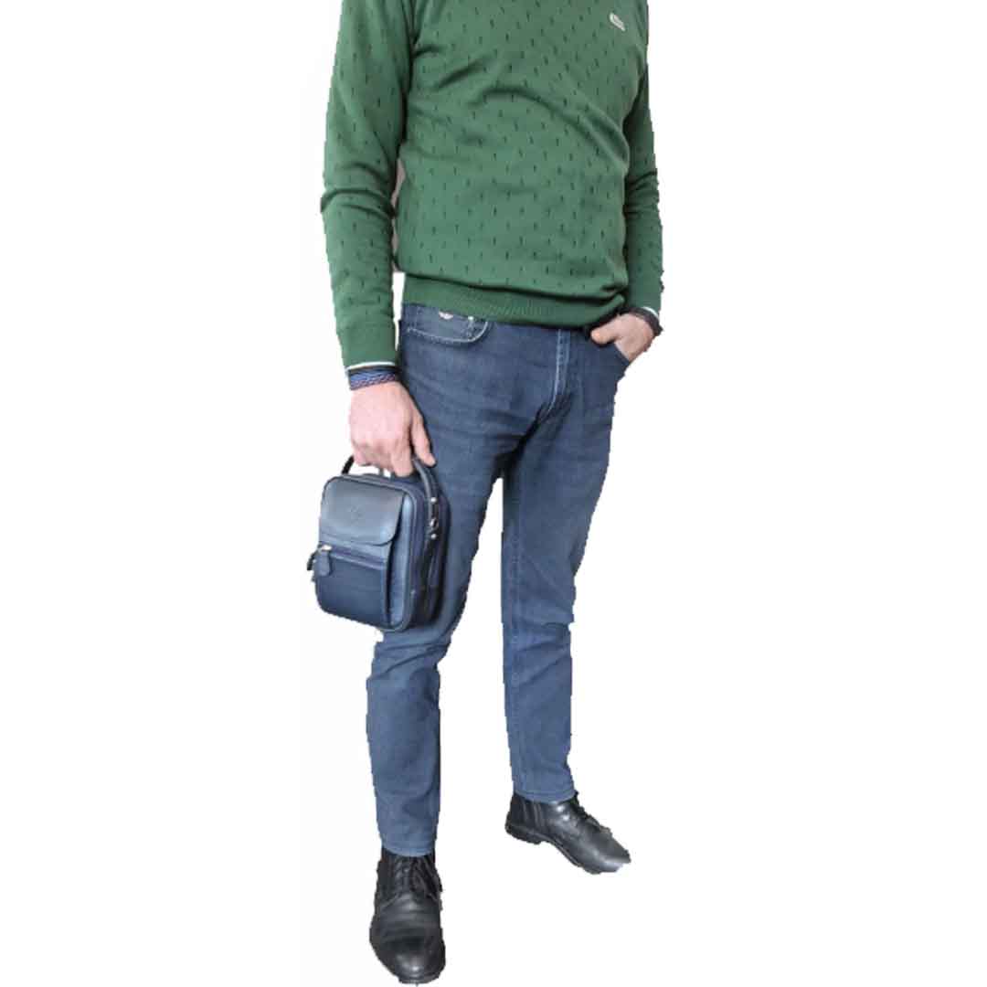 MÇ DERİ Erkek El Ve Omuz Çantası %100 Hakiki Deri Lacivert