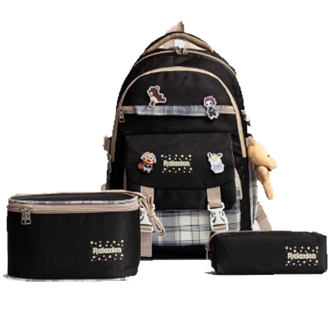 Relaxion 1396 3'lü Set İlkokul çantası Kalemlikli Beslenme Çantalı Sırt EKOSE SİYAH Relaxion 1396 3'lü Set İlkokul çantası Kalemlikli Beslenme Çantalı Sırt EKOSE SİYAH