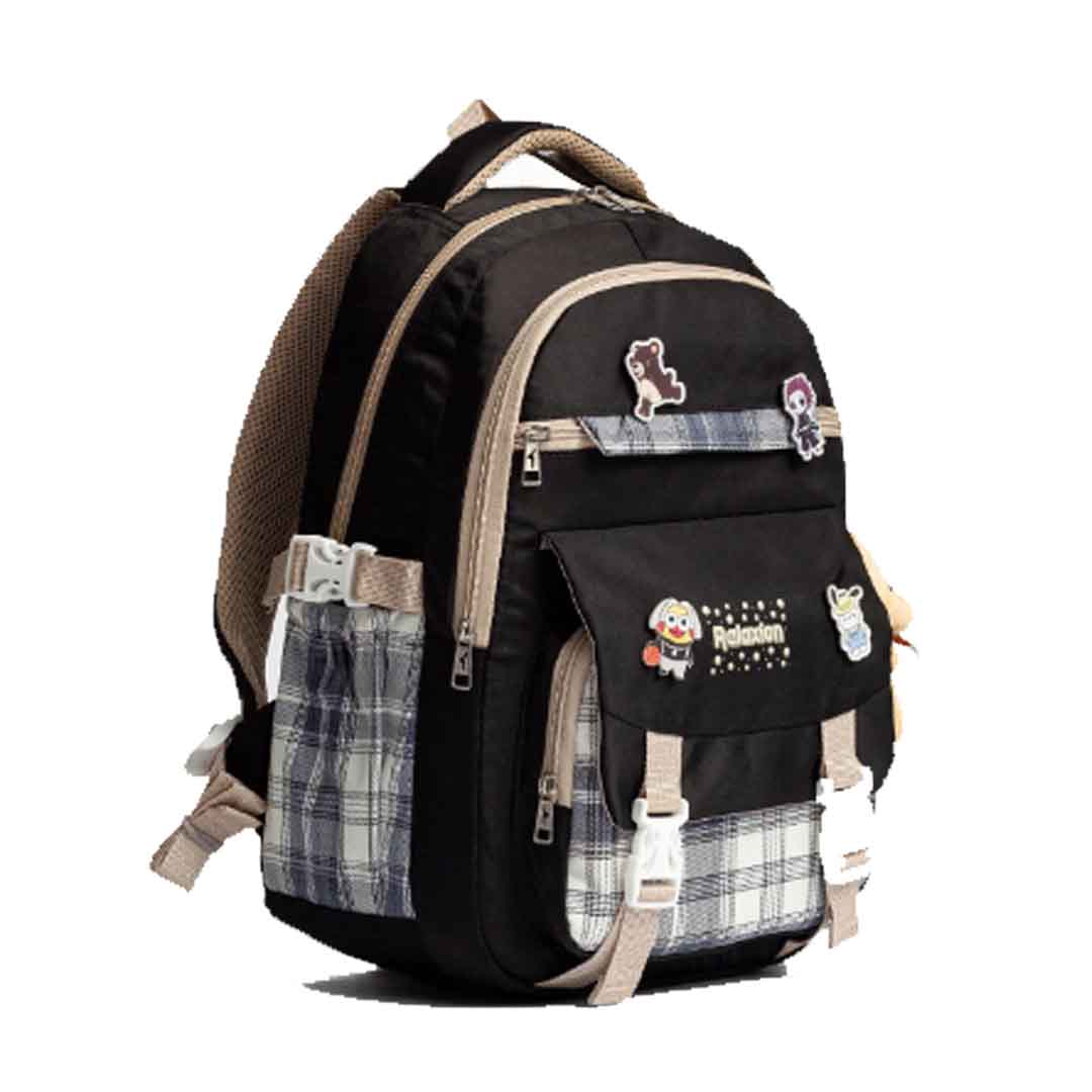 Relaxion 1396 3'lü Set İlkokul çantası Kalemlikli Beslenme Çantalı Sırt EKOSE SİYAH