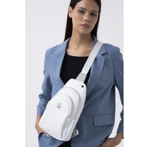 Benetton Kadın Vücut Çantası - BNT 1286 Beyaz - A.Gri