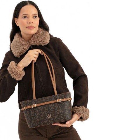 Benetton Monogram Bayan Omuz Çantası Bnt 1663 Kahve-Taba