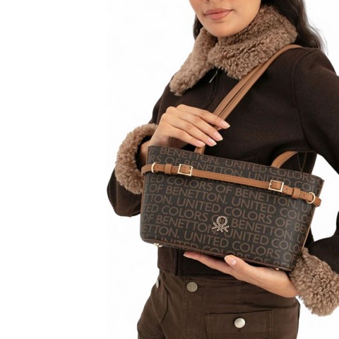 Benetton Monogram Bayan Omuz Çantası Bnt 1663 Kahve-Taba