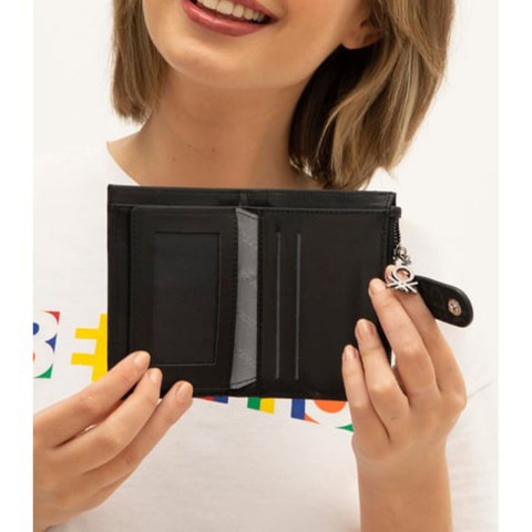 Benetton Siyah Monogram Eskitme Kadın Kartlık Cüzdan BNT 1310