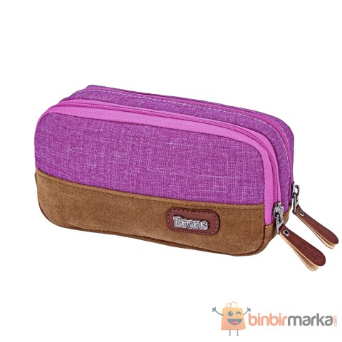Brons Br-3132 Çift Bölmeli Kalemlik - Kahve/Pembe
