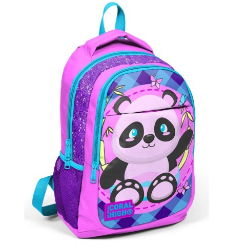Coral High Kids Açık Pembe Mor Pandalı Üç Bölmeli Sırt Çantası 14384