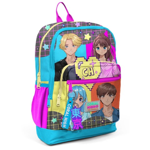 Coral High Kids Gri Mavi Pembe Desenli Dört Bölmeli Okul Sırt Çantası 23737