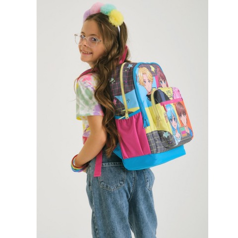 Coral High Kids Gri Mavi Pembe Desenli Dört Bölmeli Okul Sırt Çantası 23737