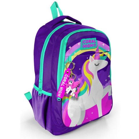 Coral High Kids Mor Su Unicorn Desenli Üç Bölmeli Okul Sırt Çantası 14376