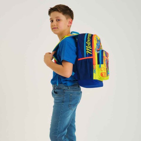 Coral High Kids Motorsiklet Desenli Dört Bölmeli Okul Sırt Çantası 23742 + Beslenme