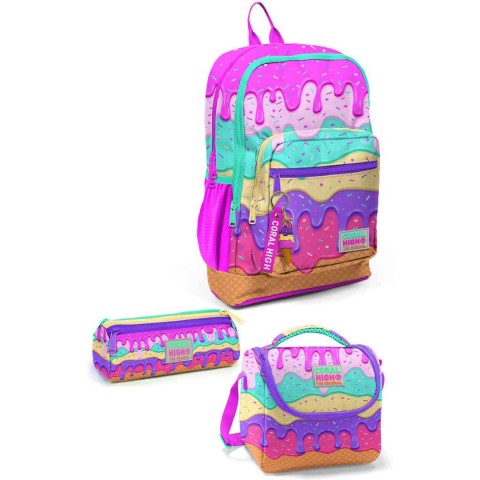 Coral High Kids Pembe Dondurma Desenli 3’lü Okul Çanta Seti 23731