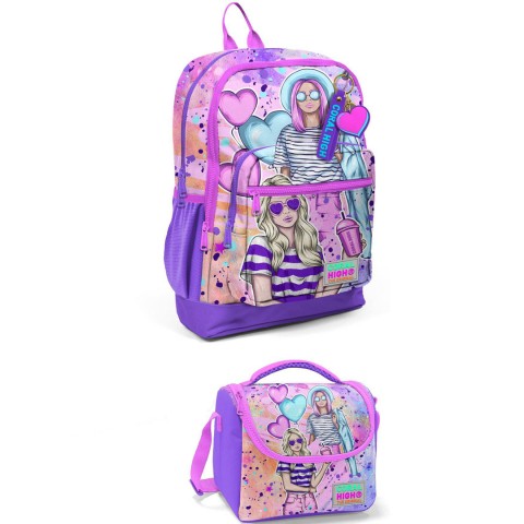 Coral High Kids Pembe Mor Fashion Girl Desenli Çanta 23755 + Beslenme