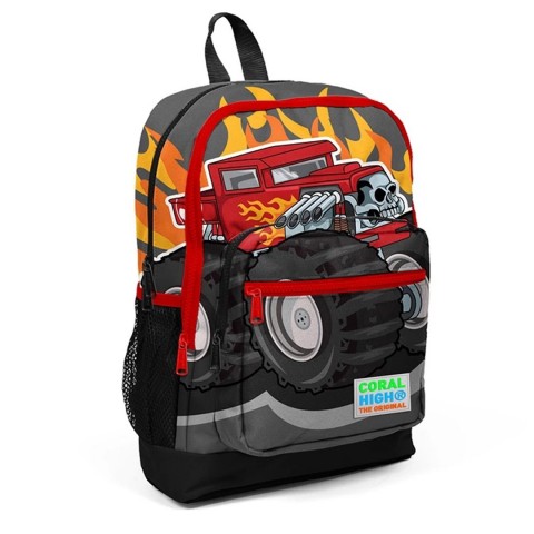 Coral High Kids Siyah Monster Truck Desenli Dört Bölmeli Okul Sırt Çantası 23727