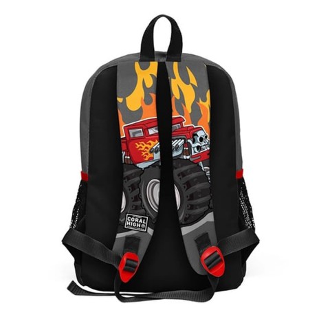 Coral High Kids Siyah Monster Truck Desenli Dört Bölmeli Okul Sırt Çantası 23727