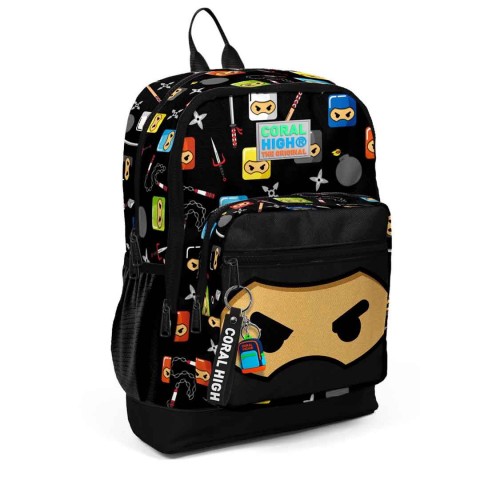 Coral High Kids Siyah Ninja Desenli Dört Bölmeli Okul Sırt Çantası 23473