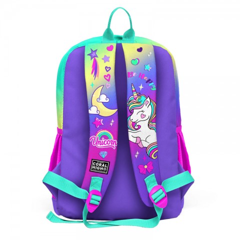 Coral High Kids Su Yeşili Unicorn Desenli Dört Bölmeli Okul Sırt Çantası 23729