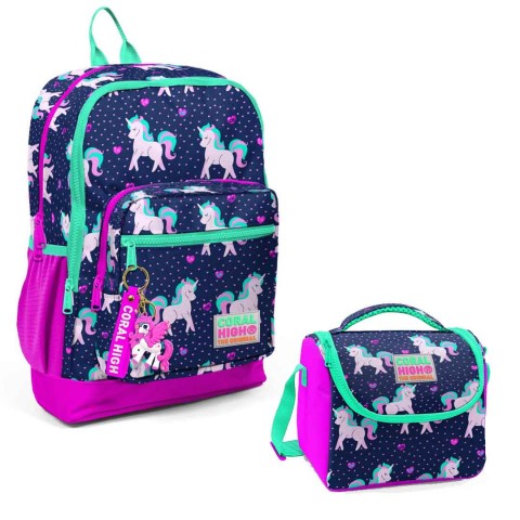 Coral High Kids Unicorn Desenli Dört Bölmeli Okul Sırt Çantası 23467 + Beslenme