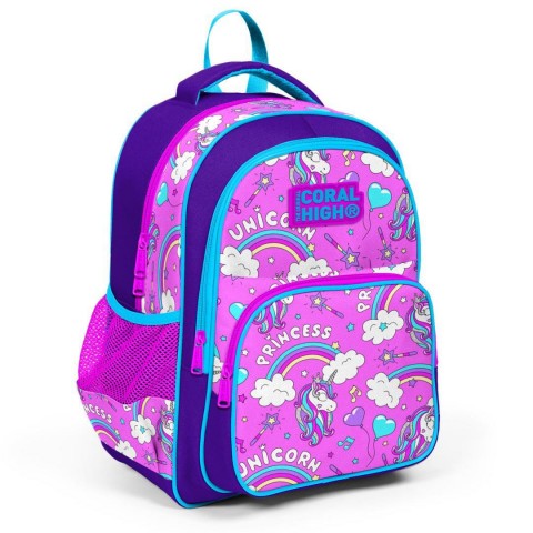 Coral High Kids Unicorn Desenli Üç Bölmeli Okul Sırt Çantası 23404 + Beslenme