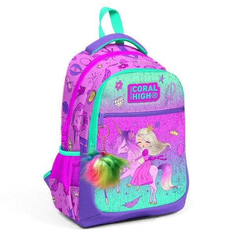 Coral High Kids Unicornlu Prenses Desenli Üç Bölmeli Okul Sırt Çantası 23481