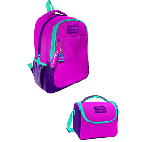 Coral High Mor Pembe Üç Bölmeli Okul Sırt Çantası 14401 + Beslenme