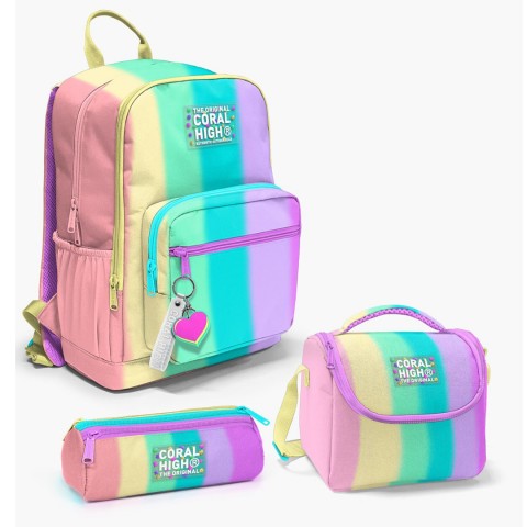 Coral High Renkli Çizgili Desenli 3’lü Okul Çanta Seti