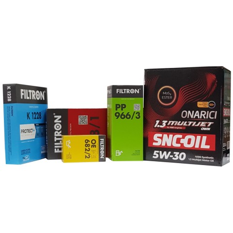 Fiat Linea 1,3 Multijet E5 Filtre Set + Snc oil Plus Onarıcı 1.3 Mjt 5W-30 Motor Yağı 3.2 Lt(Ü:2023)