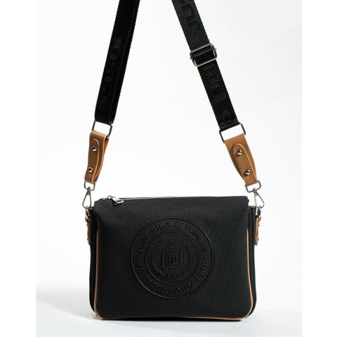 Just Polo Kadın Üç Bölmeli Lakoste Kumaş Çapraz ve Omuz Çantası Siyah-Taba