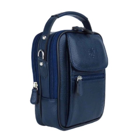 MÇ DERİ Erkek El Ve Omuz Çantası %100 Hakiki Deri Lacivert