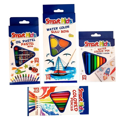 Smart Kids 12 Li Keçeli Kalem + Kuru Boya + Sulu Boya + Pastel Boya