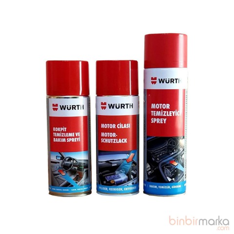 Würth motor temizleme 500ml + Kokpit temizleme 400 ml + Motor cilası 400ml